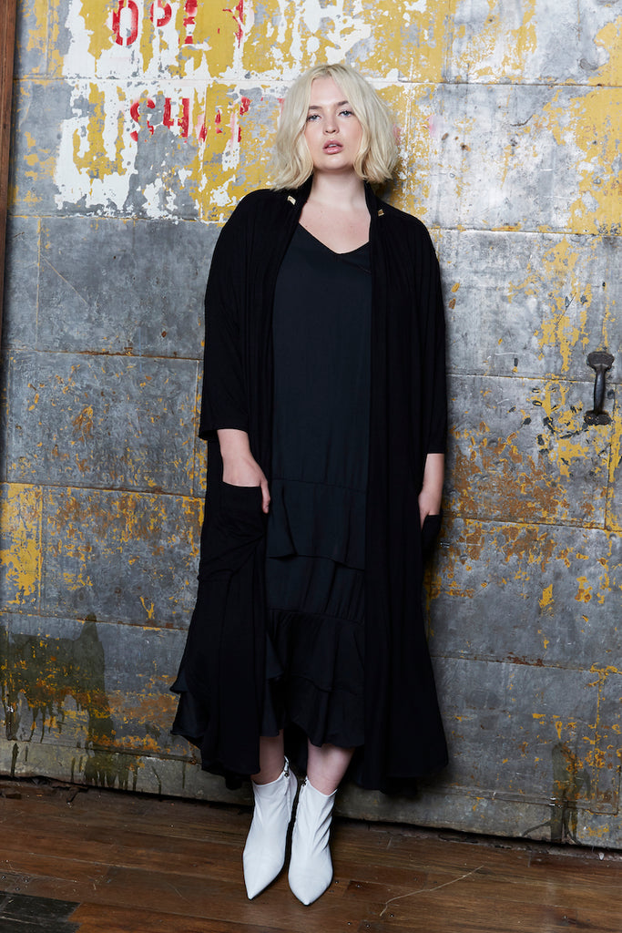 Shegul Alena Duster Black plus size coverstorynyc