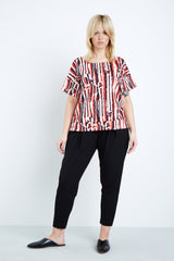 Shegul White Black Red Lava Printed Tee plus size Cover Story