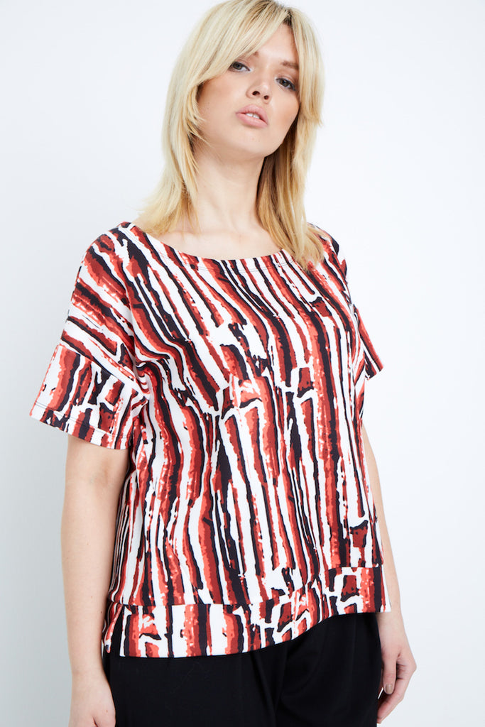 Shegul White Black Red Lava Printed Tee