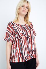 Shegul White Black Red Lava Printed Tee