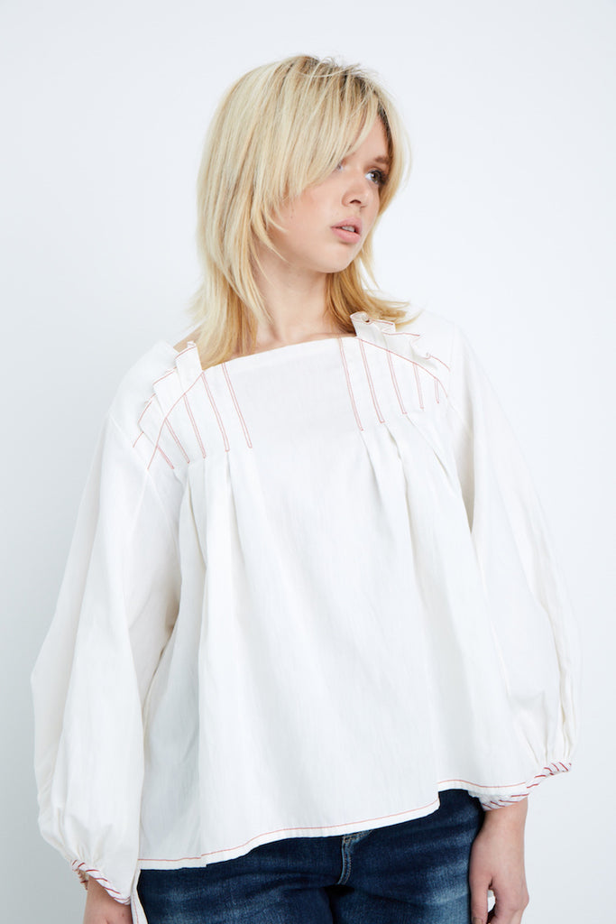 Shegul Sue Ruffle Neck Top natural plus size CoverstoryNYC