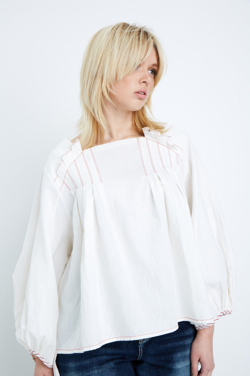 Shegul Sue Ruffle Neck Top natural plus size CoverstoryNYC