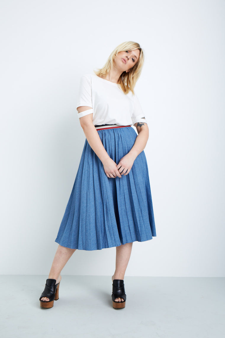 Elvi Denim Pleated Skirt