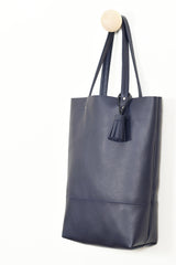 864 navy leather tote coverstorynyc