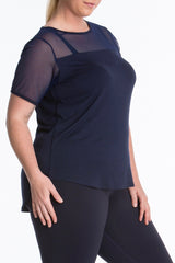 Lola Getts Short Sleeves Mesh Trim Tee plus size activewear Navy