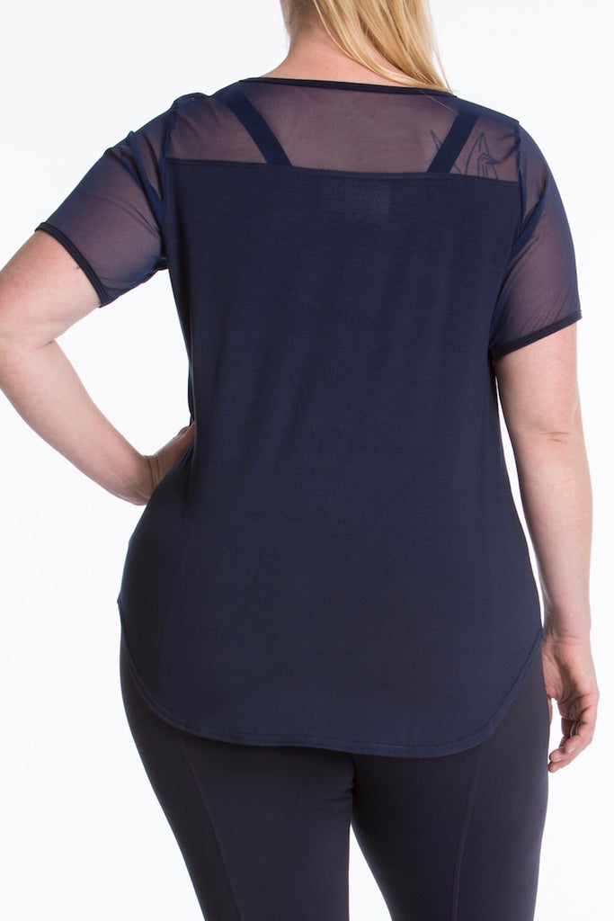 Lola Getts Short Sleeves Mesh Trim Tee plus size activewear Navy coverstory