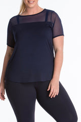 Lola Getts Short Sleeves Mesh Trim Tee plus size activewear Navy