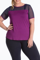 Lola getts short sleeves mesh trim tee plus size plum navy