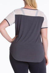 Lola Getts Short Sleeves Mesh Trim Tee plus size gray white coverstory