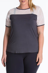 Lola Getts Short Sleeves Mesh Trim Tee plus size activeweargray white