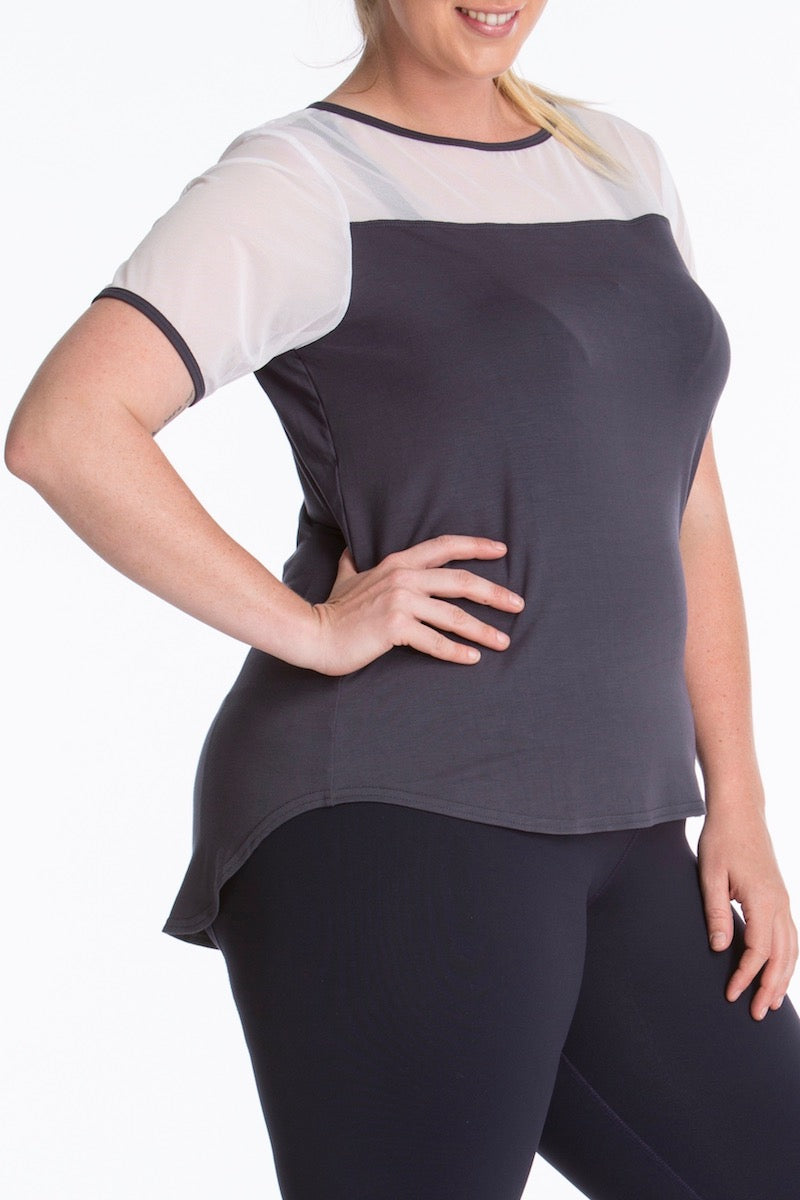 Lola Getts Short Sleeves Mesh Trim Tee