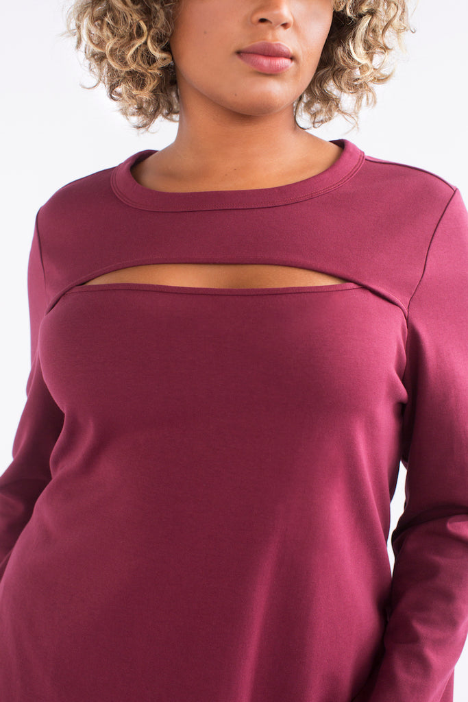 see rose go Peek-a-Boo Tunic Bordeaux plus size