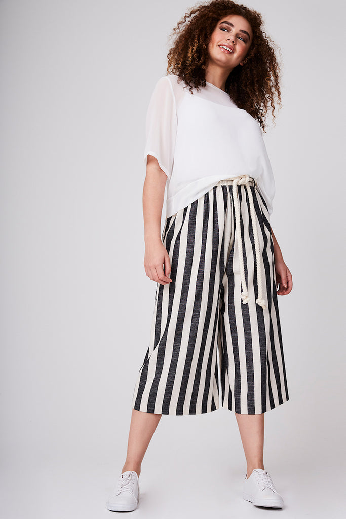 Elvi cropped striped wide leg pant plus size