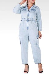 Standards & Practices Portia Cargo Denim Jumpsuit - Bleached Blue