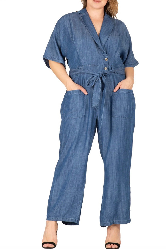 Standards & Practices -Yuki Tie Waist Denim Jumpsuit