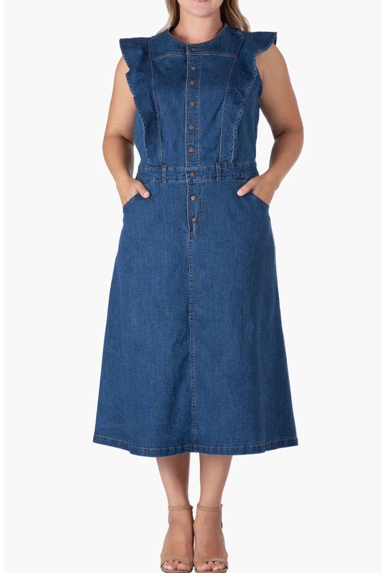 Standards & Practices Ruffle Denim Dress - Dark Blue