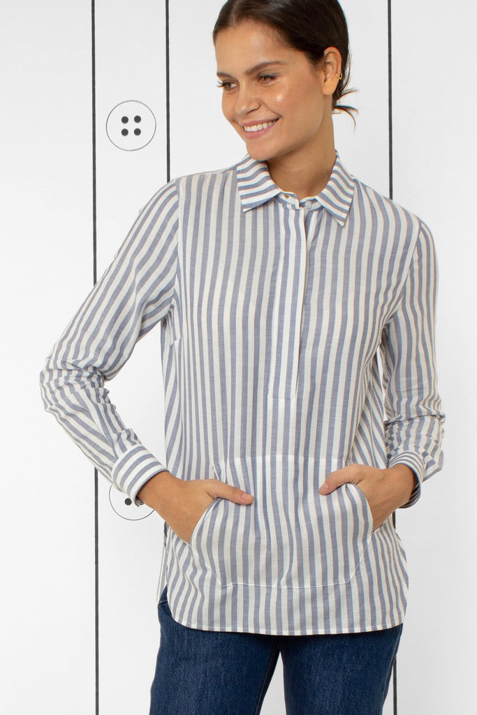 Thirteen-Seven The Trapezoid Pullover Shirt - True Blue Stripe