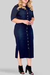 Standards & Practices Elain Denim Midi Pencil Skirt plus size COVERSTORYNYC