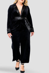 Standards & Practices Lottie Velvet & Satin blazer plus size black