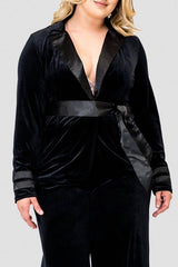 Standards & Practices Lottie Velvet & Satin blazer plus size black