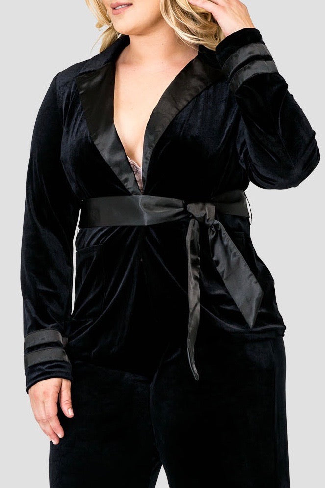 Standards & Practices Lottie Velvet & Satin blazer plus size black