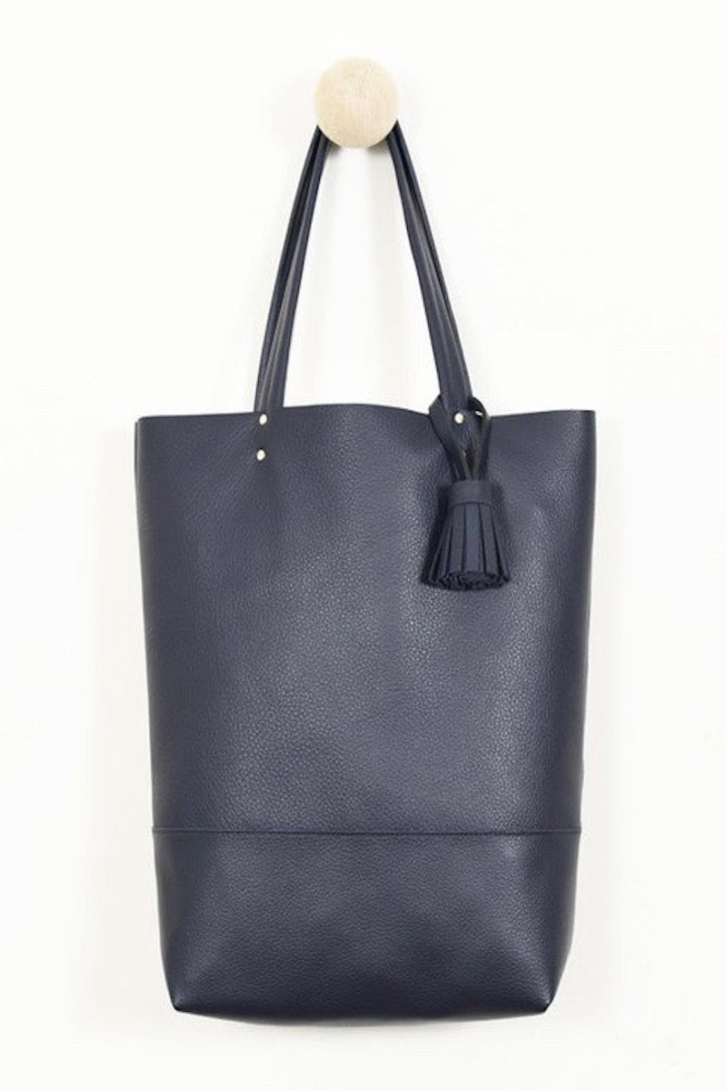 864 navy leather tote coverstorynyc