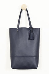 864 navy leather tote coverstorynyc