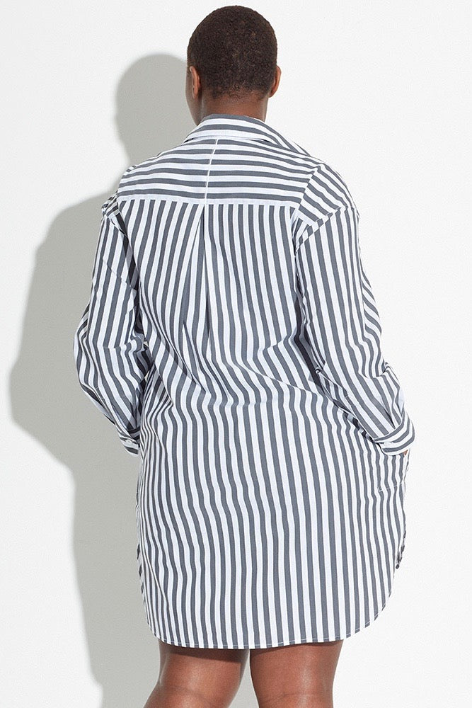 See Rose Go Essential Tunic Shirt - Charcoal Stripe