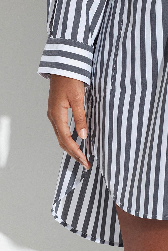See Rose Go Essential Tunic Shirt - Charcoal Stripe