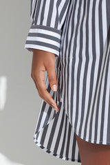 See Rose Go Essential Tunic Shirt - Charcoal Stripe