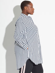 See Rose Go Essential Tunic Shirt - Charcoal Stripe