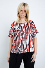 Shegul White Black Red Lava Printed Tee plus size Cover Story