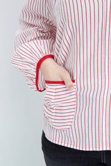 Shegul Red White Striped Cotton Blouse plus size coverstory