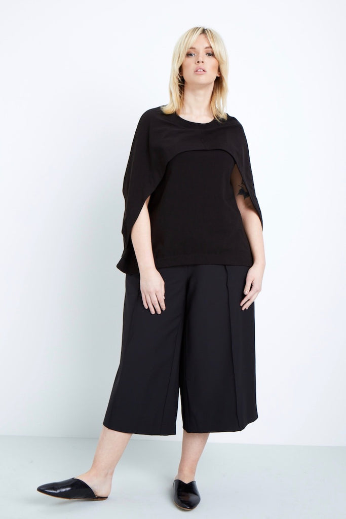 MYNT1792 wide leg cropped trousers plus size black coverstorynyc