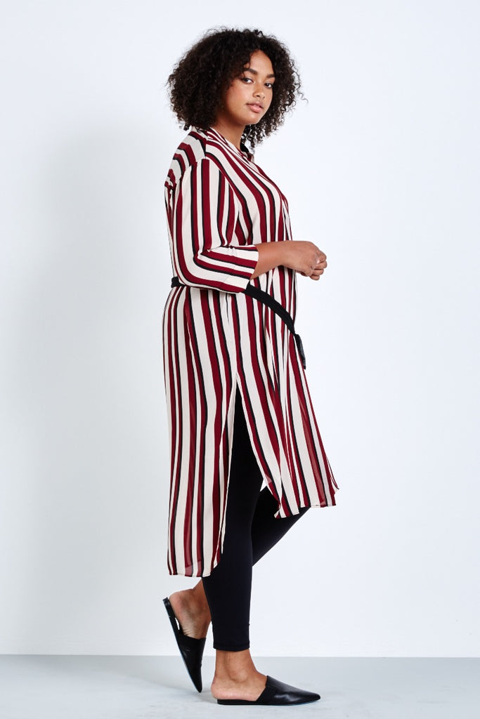 Lace Trimming Stripe shirt dress
