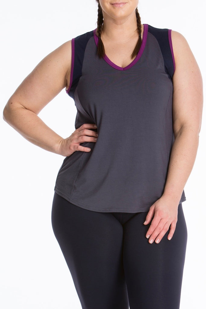 Lola Getts Color Block Muscle Tee Charcoal Navy plus size activewear