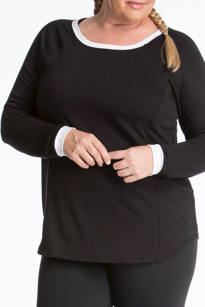 lola getts long sleeves top plus size activewear black white
