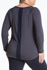 Lola getts long sleeves top plus size activewear charcoal navy coverstoryNYC