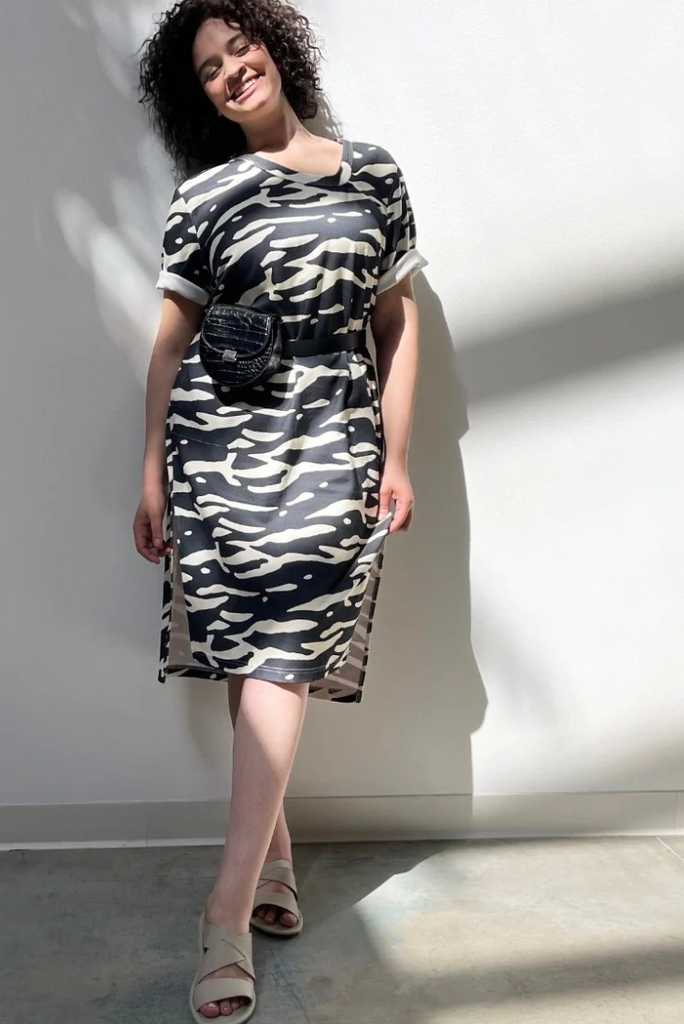 See Rose Go Asymmetric Neckline Dress - Modern Zebra