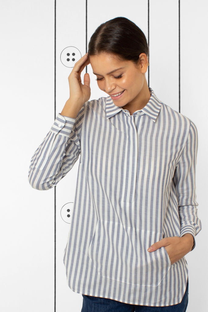 Thirteen-Seven The Trapezoid Pullover Shirt - True Blue Stripe