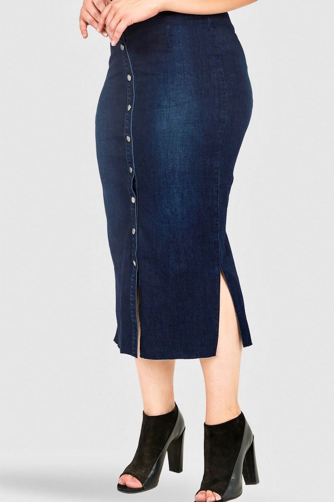 Hudson Asymmetric Button Front Denim Pencil Skirt In Blue | ModeSens
