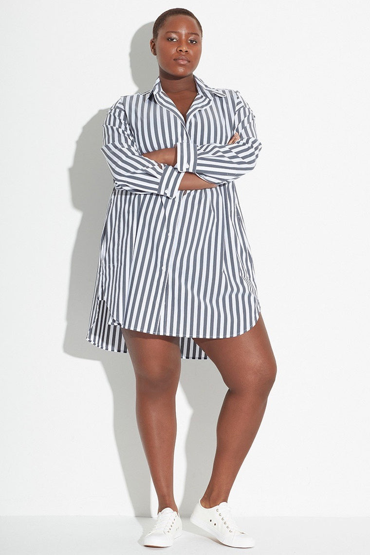 See Rose Go Essential Tunic Shirt - Charcoal Stripe